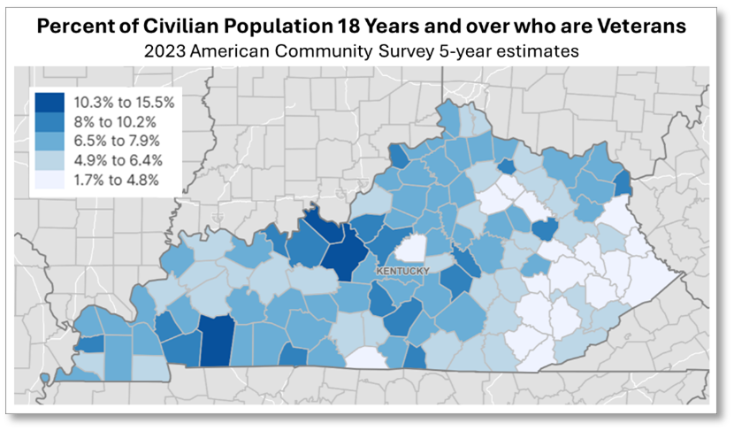 Map Percent Population 18 years and older who are veterans